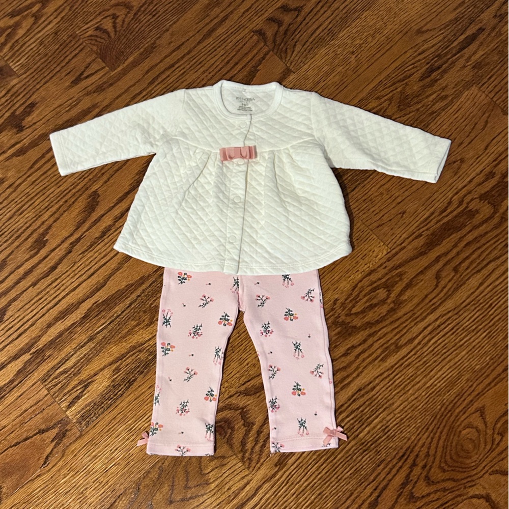 Kyle & Deena | Cream Quilted Jacket and Floral Leggings | 6-9 Months